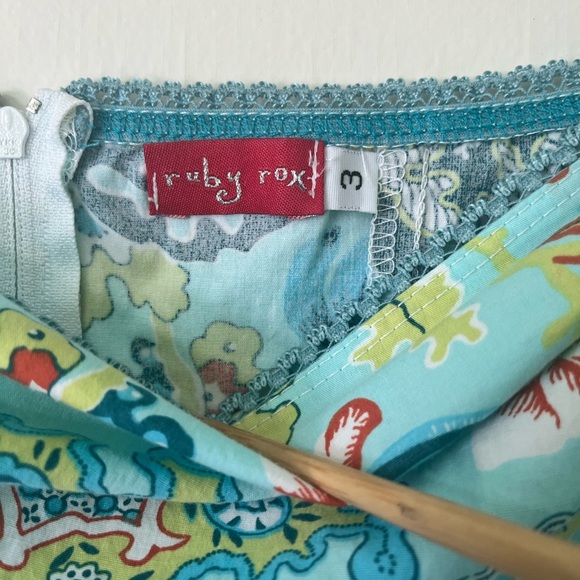 Ruby Rox Dress Womans SZ 3 Aqua Floral Strapless Zip With Tule Under Skirt - Picture 2 of 7